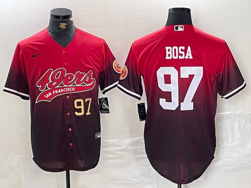 Men%27s San Francisco 49ers #97 Nick Bosa Red Black With Patch Cool Base Baseball Stitched Jerseys